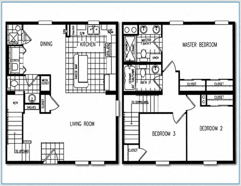Floor plan for 3 beds, 2.5 baths, 2 sqft